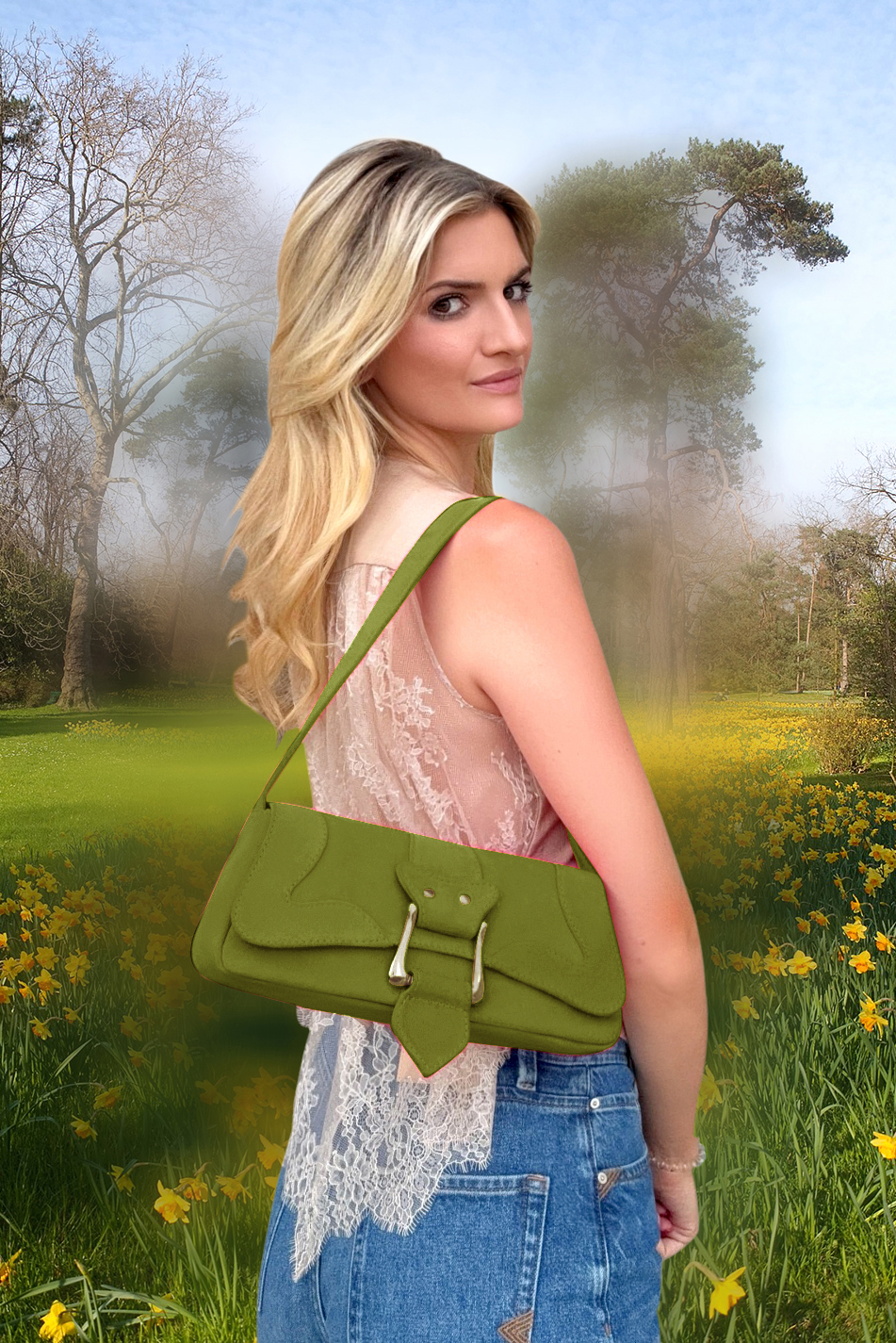 Dress small handbag in pistachio green leather - Top view